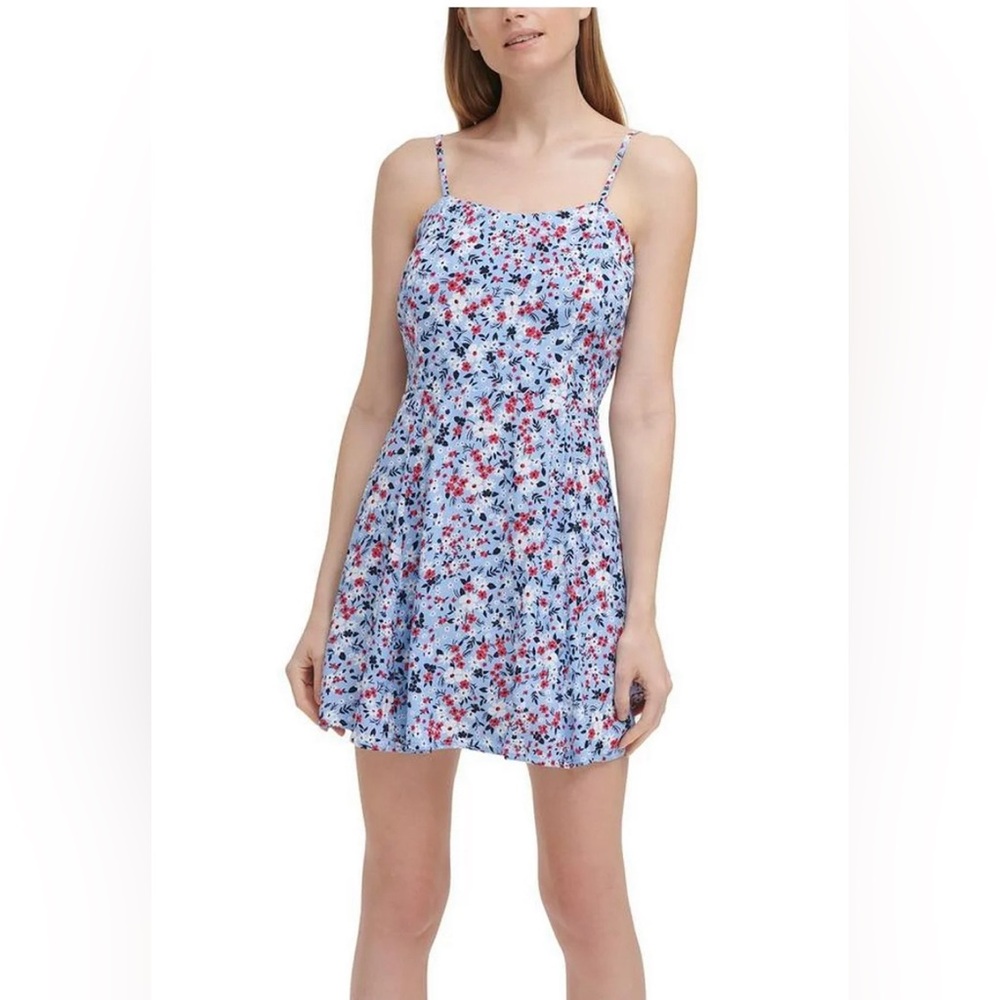 Calvin Klein Jeans Womens Summer Short Mini Dress Blue size M floral light blue